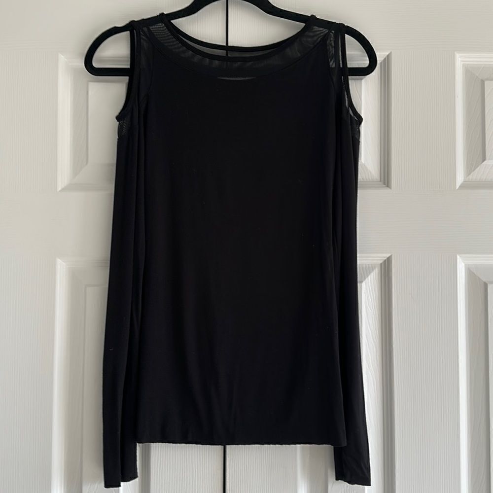Bailey 44 Black Mesh Cold Shoulder Women’s Top